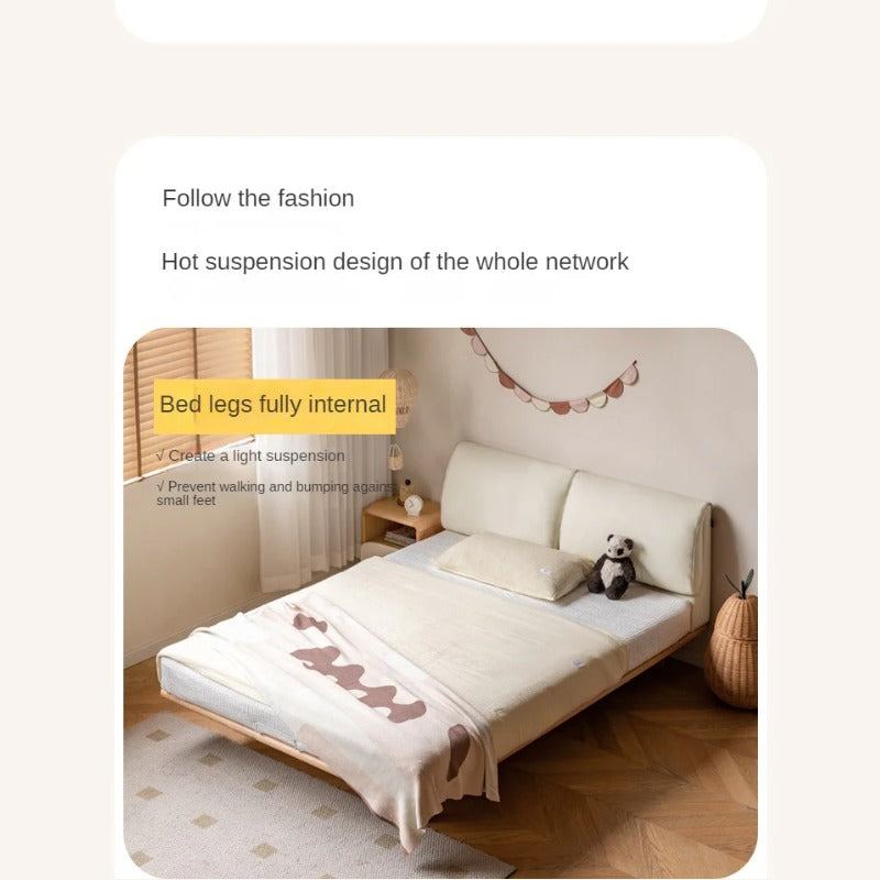 Beech Solid Wood Children's Bed with organic leather.