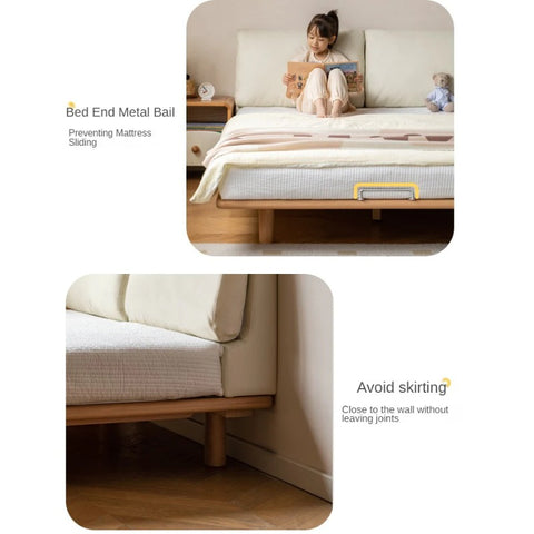 Beech Solid Wood Children's Bed with organic leather.