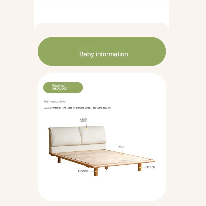 Beech Solid Wood Children's Bed with organic leather.