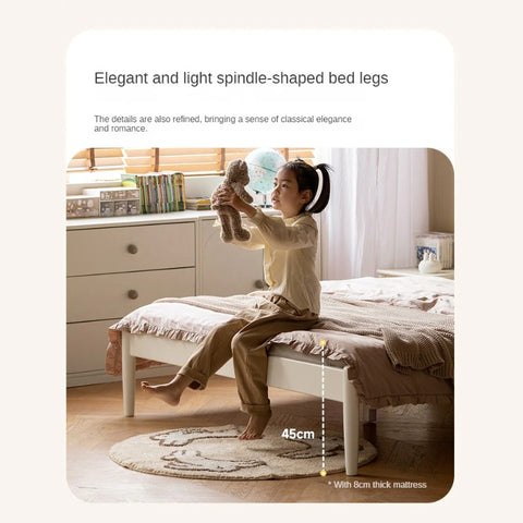 Rubber Wood Children's Bed with organic leather Cream Style.