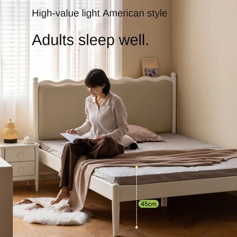 Rubber Wood Children's Bed with organic leather Cream Style.