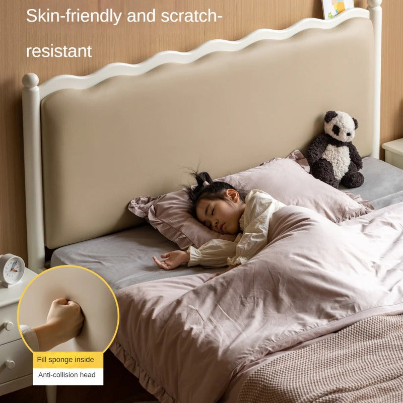 Rubber Wood Children's Bed with organic leather Cream Style.