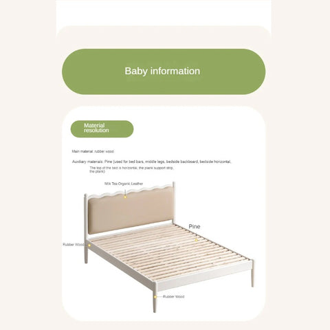 Rubber Wood Children's Bed with organic leather Cream Style.