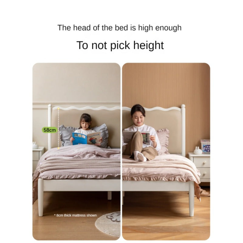 Rubber Wood Children's Bed with organic leather Cream Style.