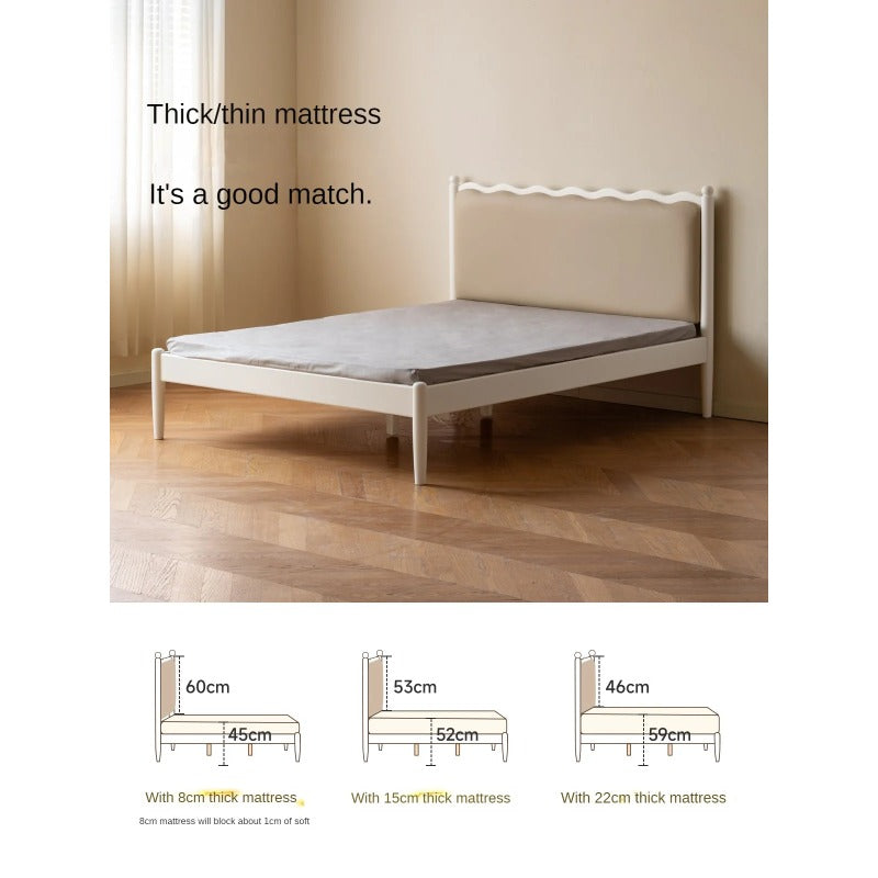 Rubber Wood Children's Bed with organic leather Cream Style.