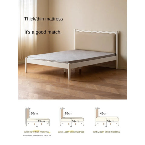 Rubber Wood Children's Bed with organic leather Cream Style.