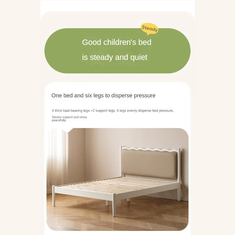 Rubber Wood Children's Bed with organic leather Cream Style.