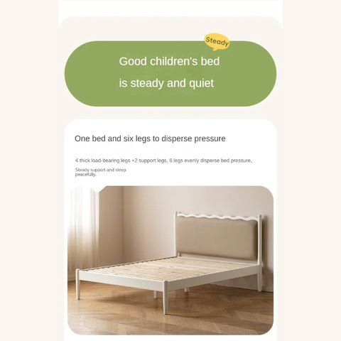 Rubber Wood Children's Bed with organic leather Cream Style.