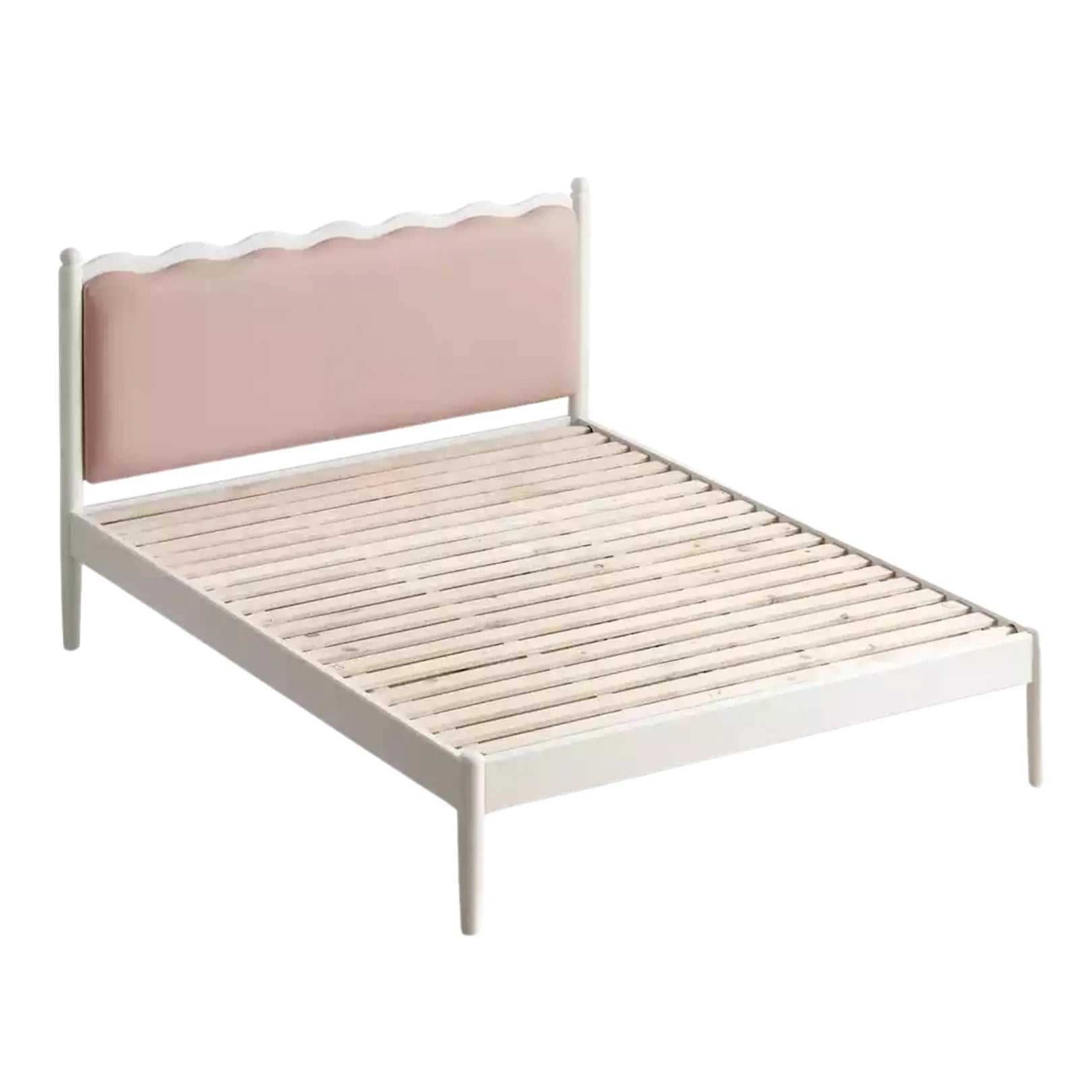 Rubber Wood Children's Bed with organic leather Cream Style.
