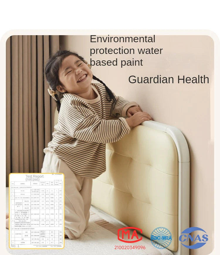 Rubber Solid Wood Children's White Cream Style Montessori Platform Bed.