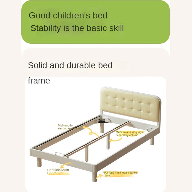 Rubber Solid Wood Children's White Cream Style Montessori Platform Bed.