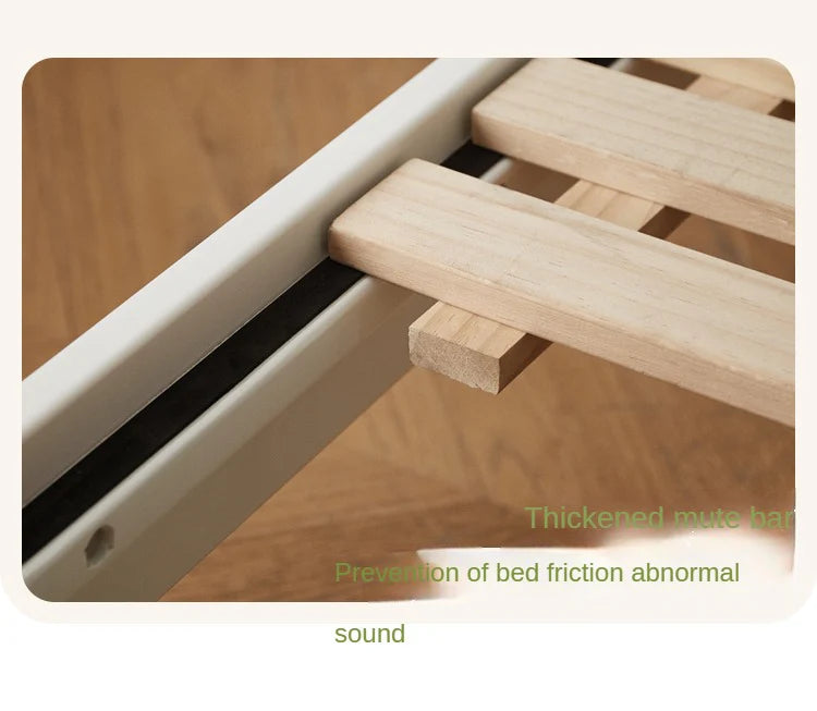 Rubber Solid Wood Children's White Cream Style Montessori Platform Bed.