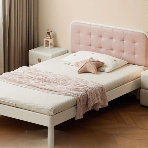 Rubber Solid Wood Children's White Cream Style Montessori Platform Bed.