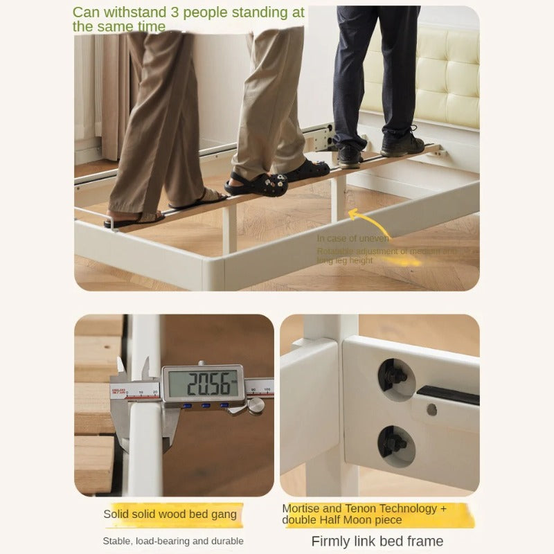 Rubber Solid Wood Children's White Cream Style Montessori Platform Bed.