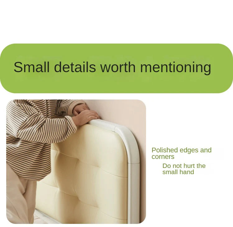 Rubber Solid Wood Children's White Cream Style Montessori Platform Bed.