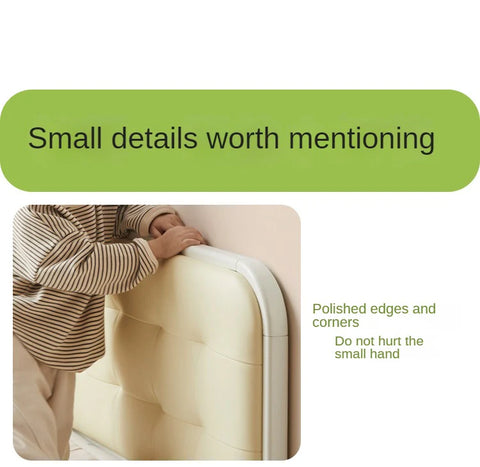 Rubber Solid Wood Children's White Cream Style Montessori Platform Bed.