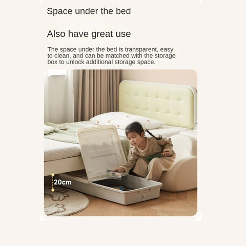 Rubber Solid Wood Children's White Cream Style Montessori Platform Bed.