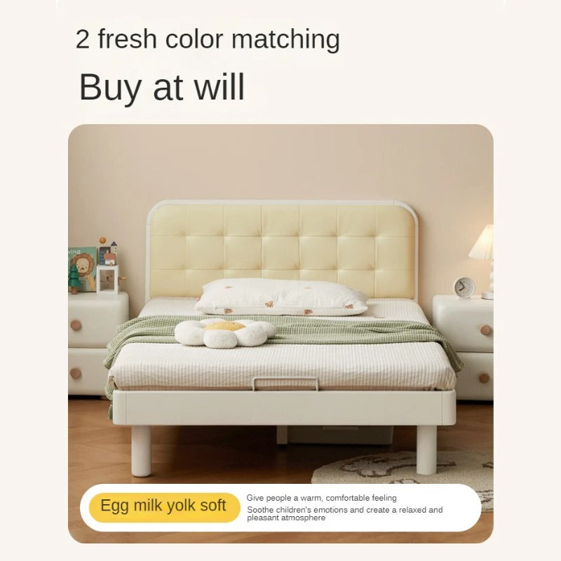 Rubber Solid Wood Children's White Cream Style Montessori Platform Bed.