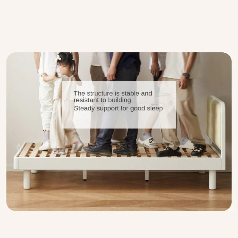 Rubber Solid Wood Children's White Cream Style Montessori Platform Bed.