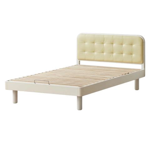 Rubber Solid Wood Children's White Cream Style Montessori Platform Bed.