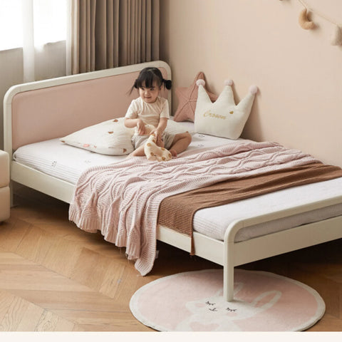 Rubber Wood White Cream Style Children's Soft Bed.