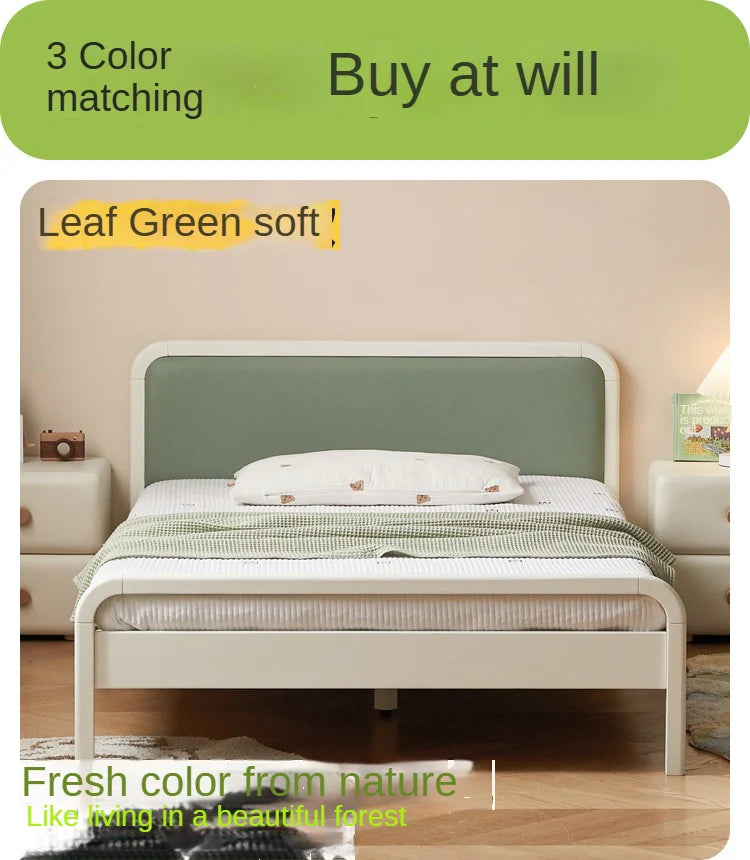 Rubber Wood White Cream Style Children's Soft Bed.