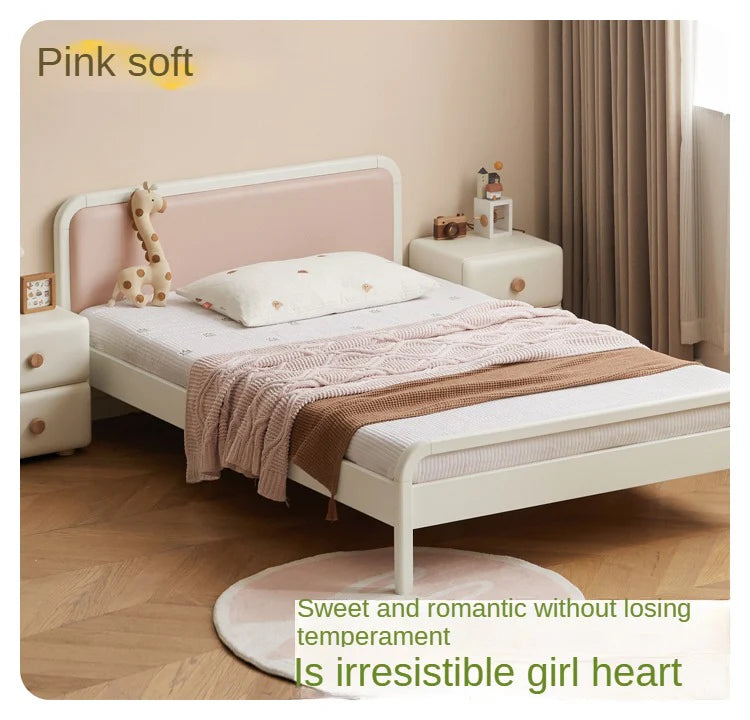 Rubber Wood White Cream Style Children's Soft Bed.