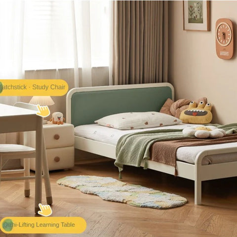 Rubber Wood White Cream Style Children's Soft Bed.
