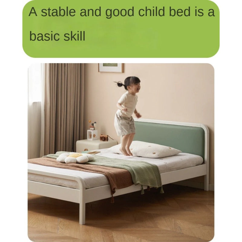 Rubber Wood White Cream Style Children's Soft Bed.