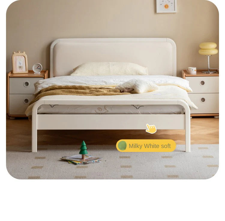 Rubber Wood White Cream Style Children's Soft Bed.