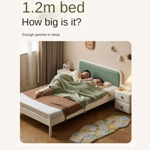 Rubber Wood White Cream Style Children's Soft Bed.