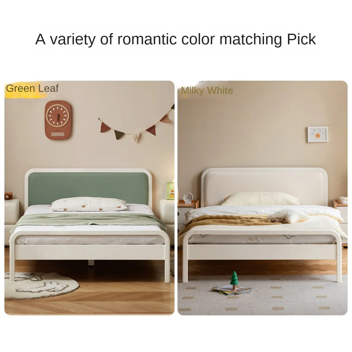 Rubber Wood White Cream Style Children's Soft Bed.