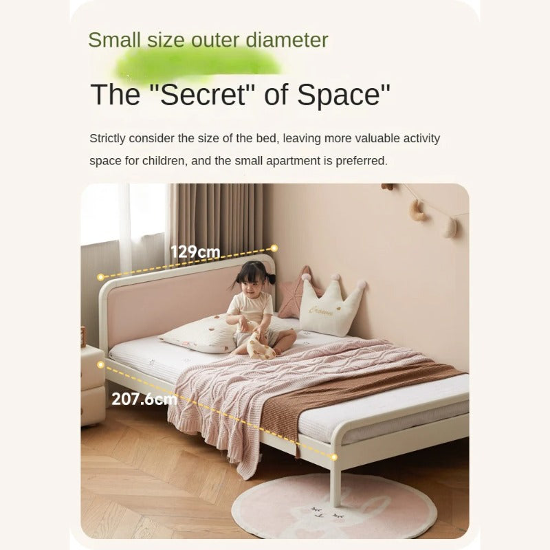 Rubber Wood White Cream Style Children's Soft Bed.