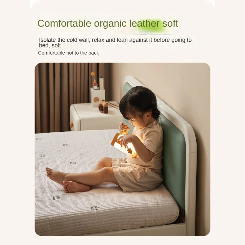 Rubber Wood White Cream Style Children's Soft Bed.