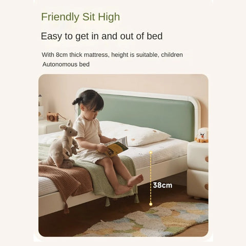 Rubber Wood White Cream Style Children's Soft Bed.