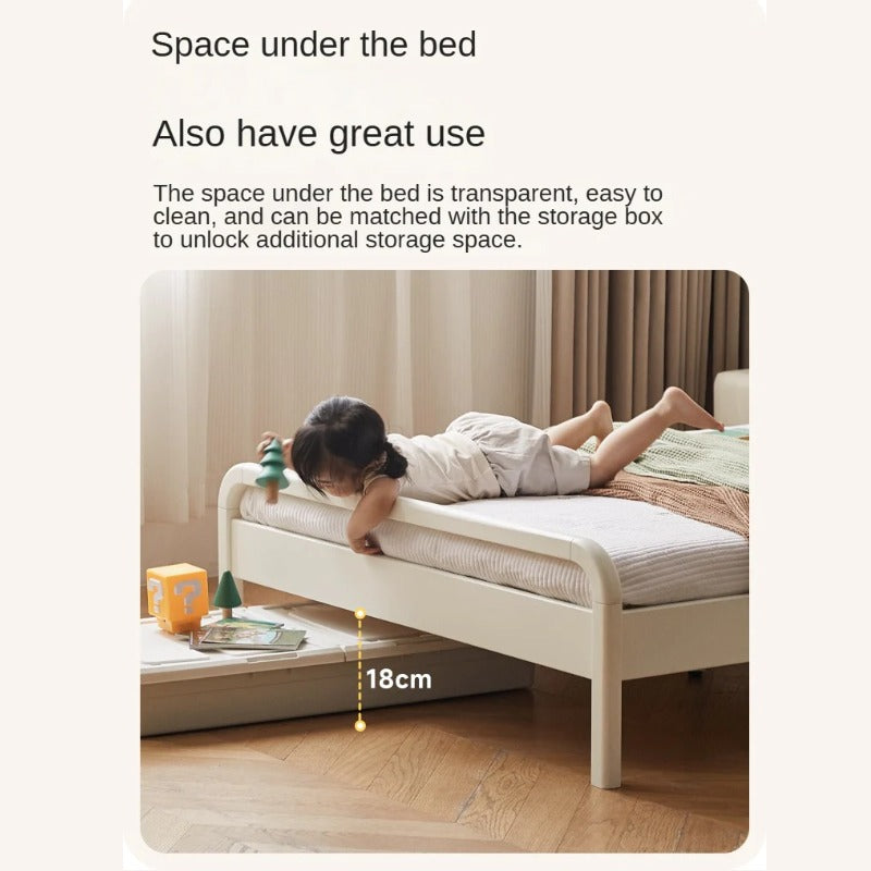 Rubber Wood White Cream Style Children's Soft Bed.