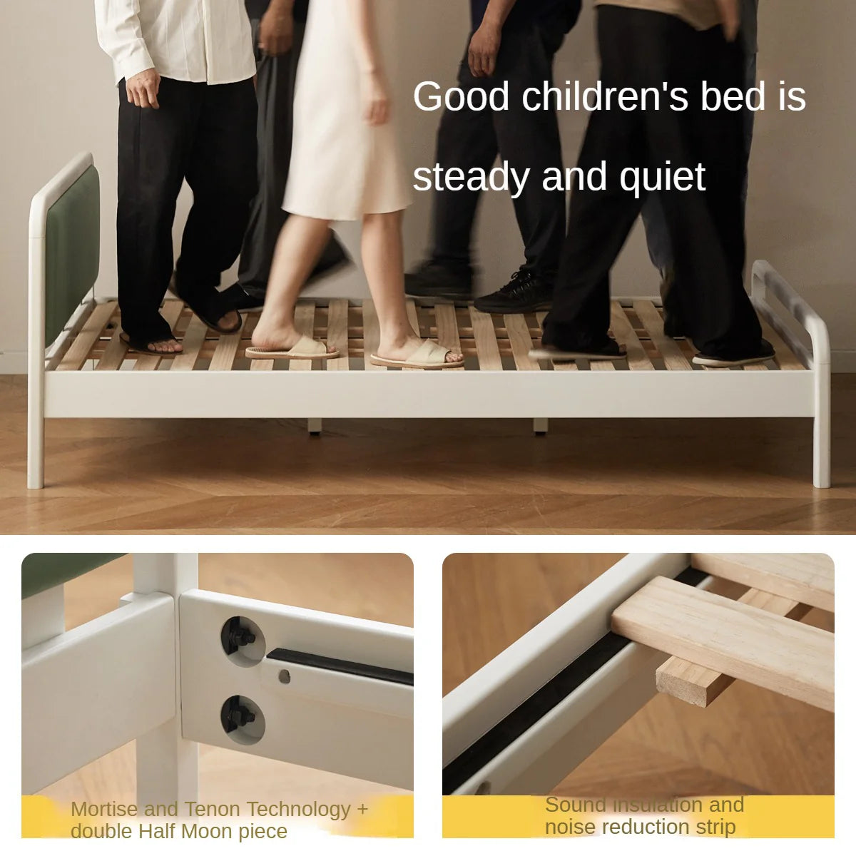 Rubber Wood White Cream Style Children's Soft Bed.