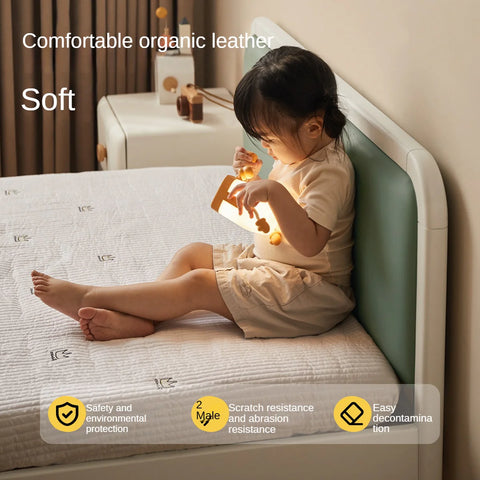 Rubber Wood White Cream Style Children's Soft Bed.