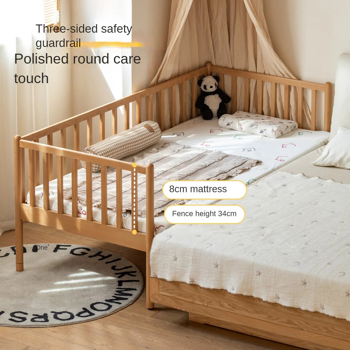 Beech solid wood children's bed with guardrails spliced bed<