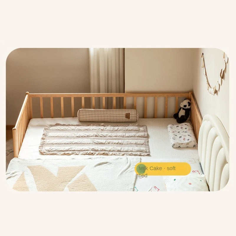 Beech solid wood children's bed with guardrails spliced bed<