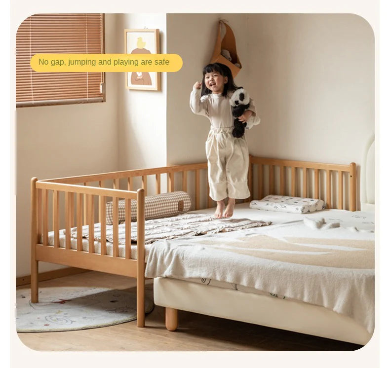 Beech solid wood children's bed with guardrails spliced bed<