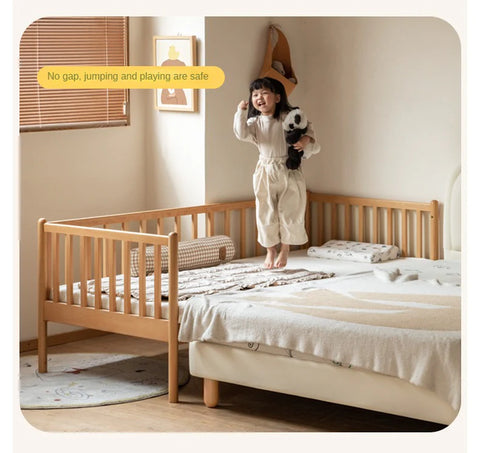 Beech solid wood children's bed with guardrails spliced bed<