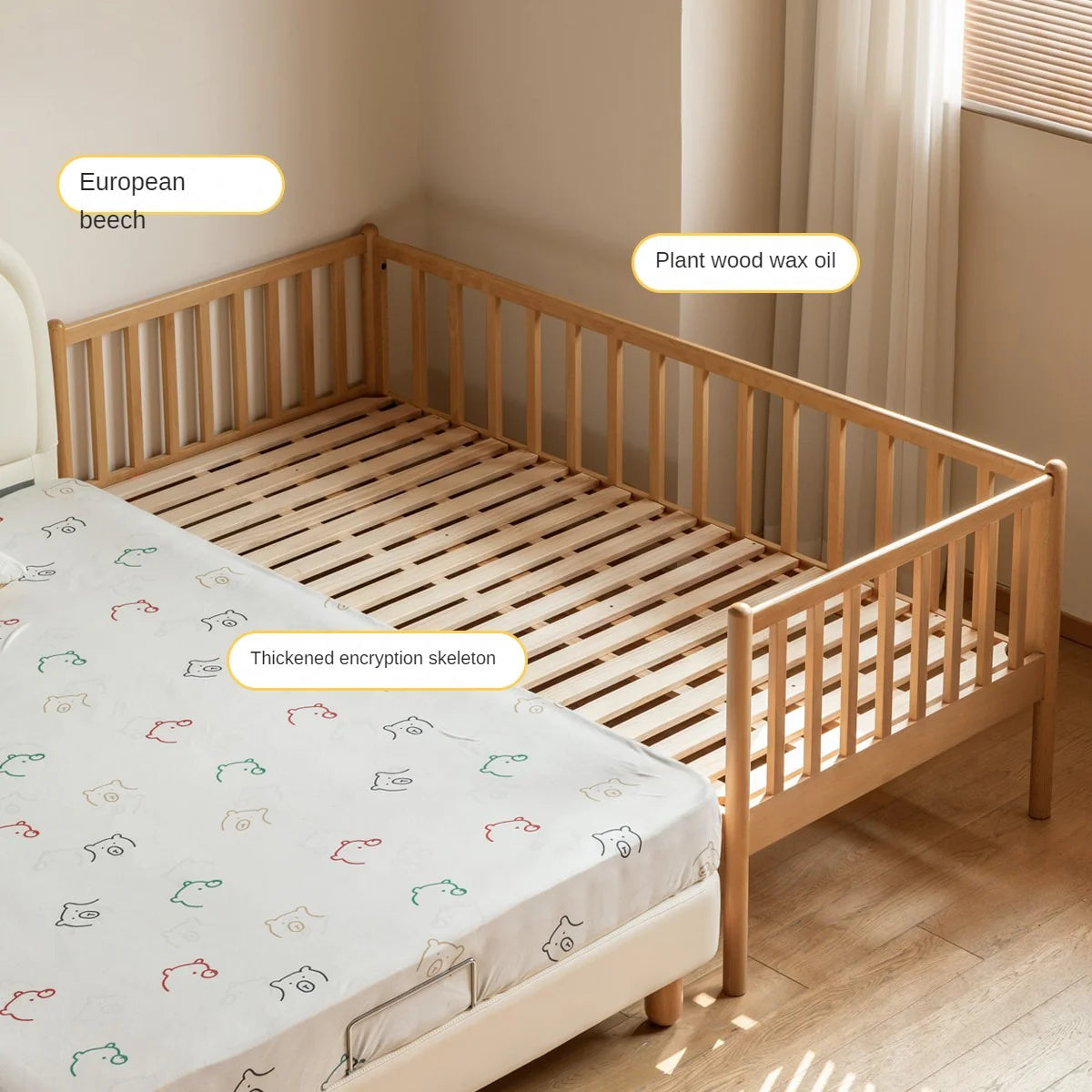 Beech solid wood children's bed with guardrails spliced bed<