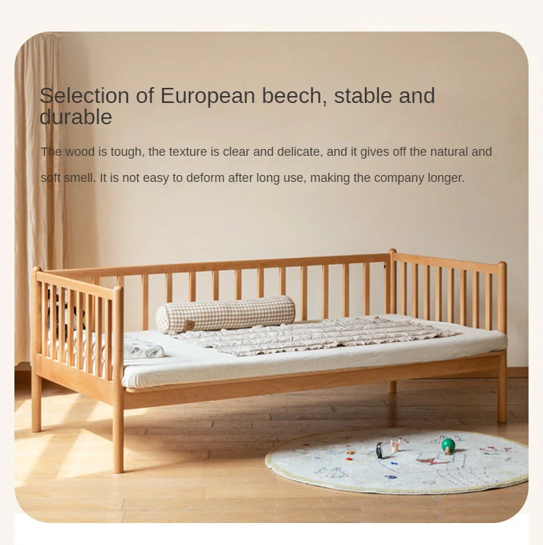 Beech solid wood children's bed with guardrails spliced bed<