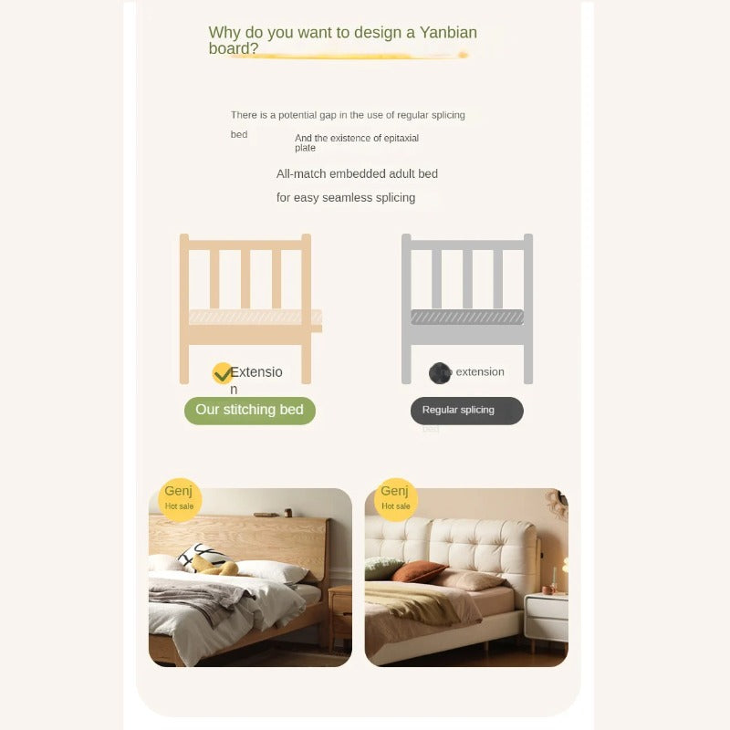 Beech solid wood children's bed with guardrails spliced bed<