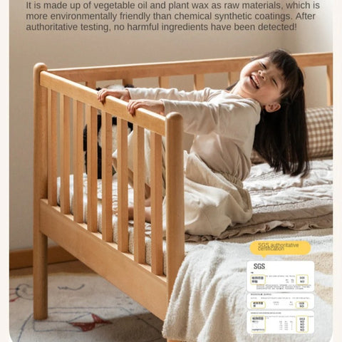 Beech solid wood children's bed with guardrails spliced bed<
