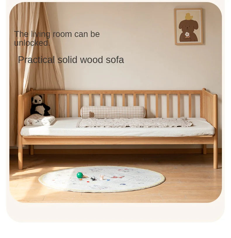 Beech solid wood children's bed with guardrails spliced bed<