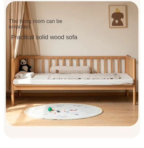 Beech solid wood children's bed with guardrails spliced bed<
