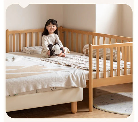 Beech solid wood children's bed with guardrails spliced bed<