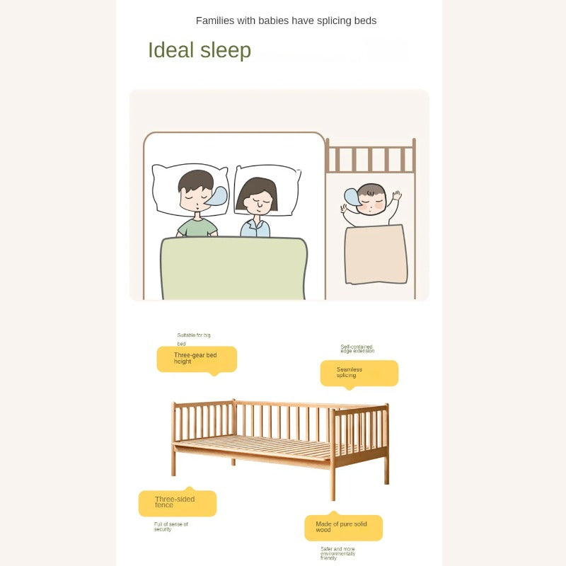 Beech solid wood children's bed with guardrails spliced bed<